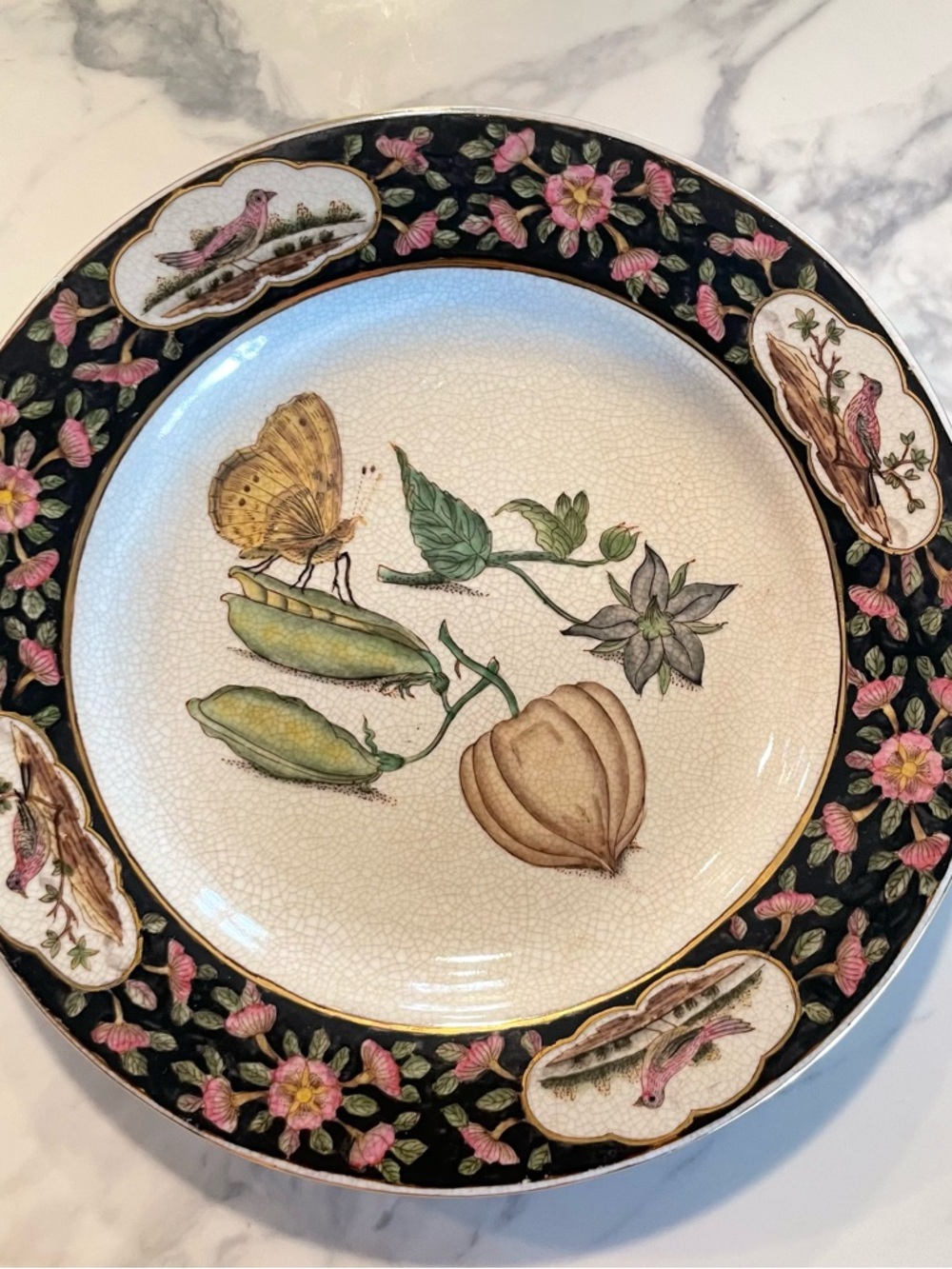 Vintage Chinese Hua Rong Tang Zhi 10" Plate Hand Painted Wall Decor